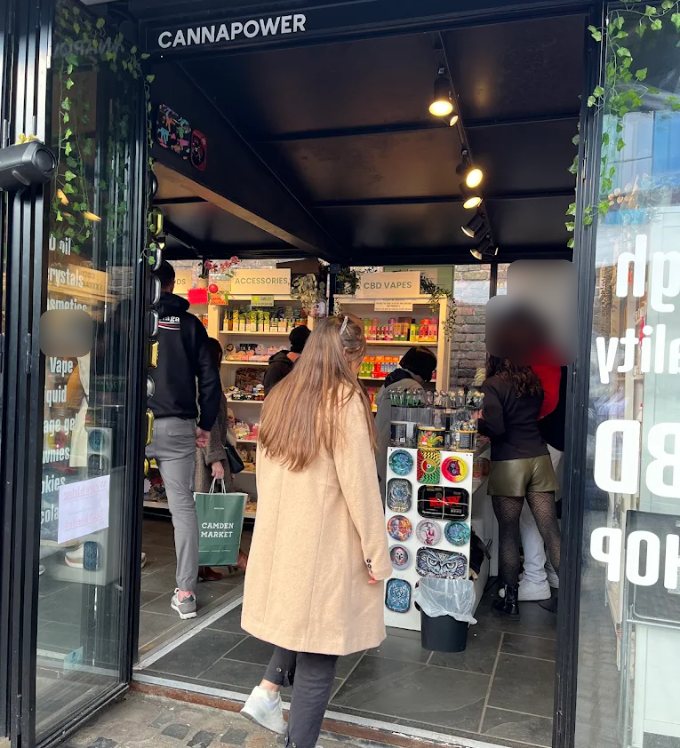 CannaPower CBD shop entrance at Unit 612, The Stables Market, Camden